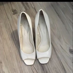 White Patent Peep Toe Pumps